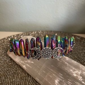Titanium Aura Quartz Crown Moon Phase Pendant